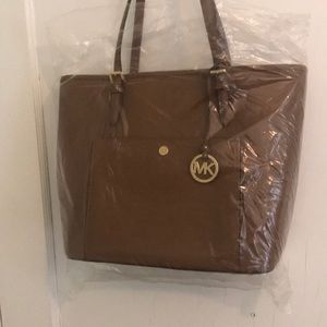 Michael Kors jet set leather tote tan gold
